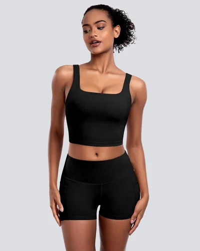 Vista 3 de Sujetadores deportivos para mujer, paquete de 5 unidades, cuello cuadrado, camiseta corta sin mangas acolchada para yoga con almohadillas integradas