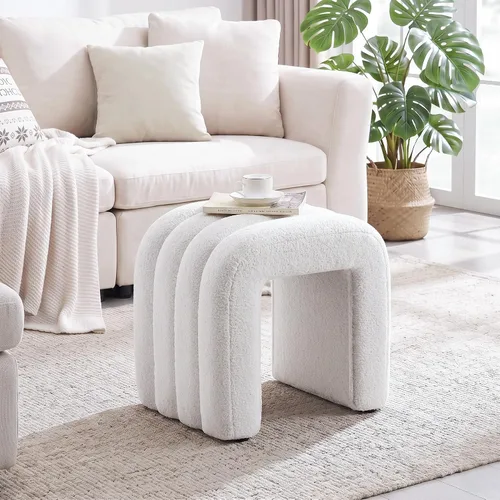 Vista 13 de Taburete otomano multifuncional, reposapiés para sofá, taburete de tocador moderno para sala de maquillaje, sala de estar y entrada, taburete Beige