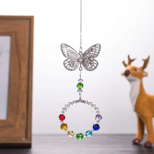 Vista 3 de Colgante de cristal con diseño de flor de chakra para colgar, para decorar ventanas, paquete de 2