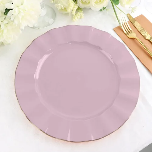 Vista 15 de Tableclothsfactory Paquete de 10 platos redondos de plástico negro de 6 pulgadas para ensalada de postre, platos desechables con borde ondulado