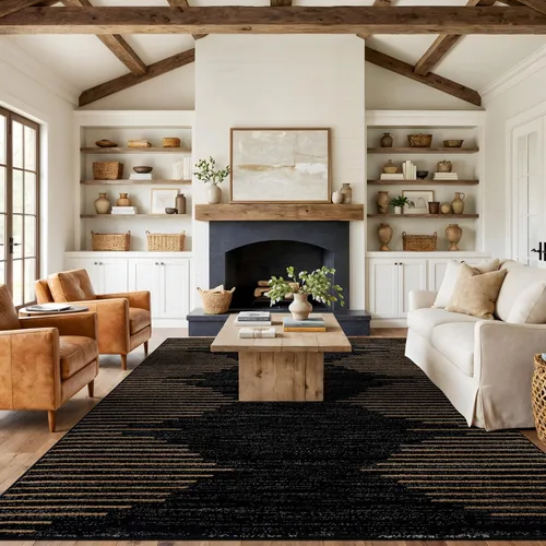 Vista 21 de Rugshop Alfombra bohemia a rayas resistente a las manchas, color beige, 2 x 7 pies