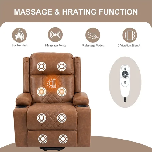 Vista 4 de Power Lift Recliner Chair for Elderly with Vibration Massage and Lumbar Heating Electric PU Leather Single Sofa with Cup Holders for Living Room