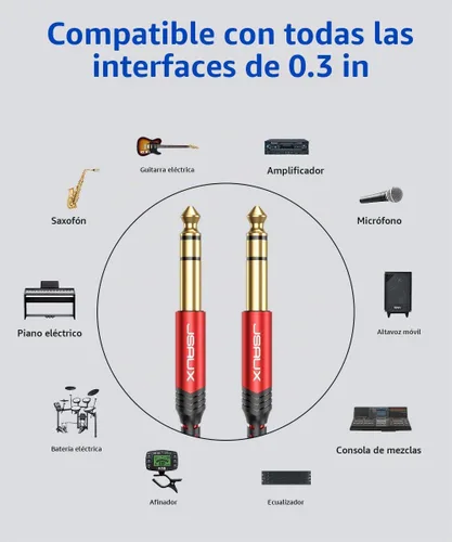 Vista 7 de JSAUX Cable de guitarra de 10 pies para guitarra eléctrica/mandolina/bajo rojo Recto-Rojo
