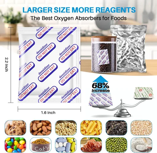 Vista 4 de Absorbentes de oxígeno para almacenamiento de alimentos, 300 cc (1 paquete de 1 paquete sellado al vacío individualmente, 100 paquetes totales)