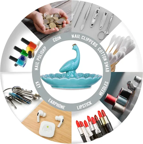 Vista 4 de Soporte para anillos de pavo real azul, bandeja de joyería, collar, pulsera, organizador de cerámica, regalo de cumpleaños para novia, plato de 4.5