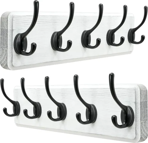 Vista 47 de Dseap Perchero de Pared: Moderno, Patentado, Resistente, 17.4" de Largo, Riel Colgador de Madera con 5 Ganchos Dobles para Abrigos de Invierno, Negro