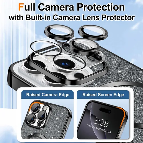 Vista 43 de Hython para iPhone 15 Plus Funda con chispas brillantes, Fundas transparentes magnéticas con protector de lente de cámara [Compatible con MagSafe]