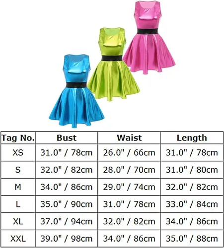 Vista 4 de IBAKOM Vestido skater metálico brillante para mujer, vestido holográfico de los años 80, disfraz de Halloween, vestido plisado de aspecto húmedo