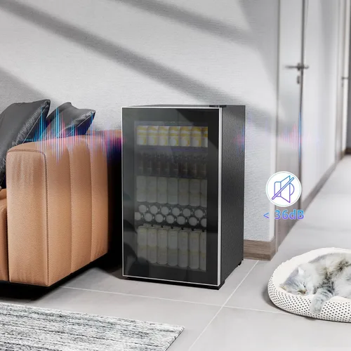 Vista 7 de Kndko Refrigerador de bebidas – Mini refrigerador para 130 latas con estantes ajustables, puerta de cristal, control digital de temperatura, Negro