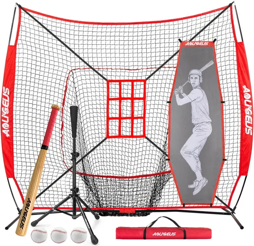 Vista 20 de 7'X7' Baseball Softball Practice Net,Pitching Net,Batting Net,with Baseball Tee,Bonus Strike Zone and Bow Frame,for Hitting,Pitching, Catching