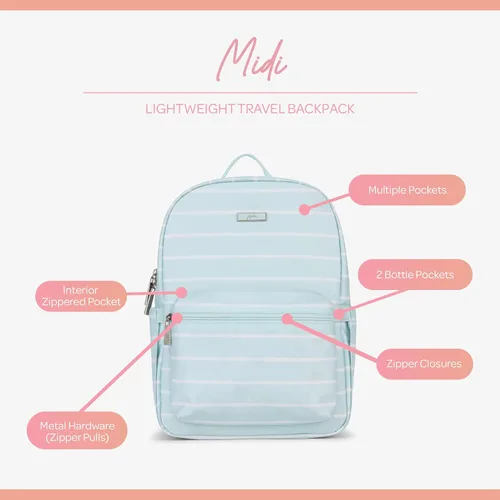Vista 2 de JuJuJuBe Mochila de viaje ligera a media piernamochila escolar para niños o adultos con organización de bolsillo, raya (Summer Stripe), Rayas