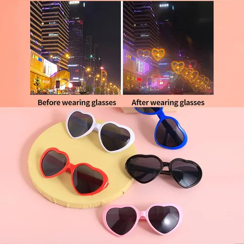 Vista 3 de Dollger Gafas de sol de corazón con efecto cardíaco accesorios para festivales luces de rave gafas regalo de amor Negro