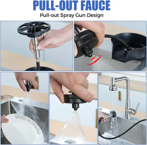 Vista 6 de Enjuague de vidrio para fregadero de cocina, enjuague de vidrio giratorio de 360 grados de alta presión con pistola rociadora extraíble, accesorio
