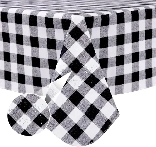Vista 13 de Mantel de vinilo desechable con reverso de franela, impermeable, patrón de copo de nieve y reno (60 pulgadas, 2-4 asientos)