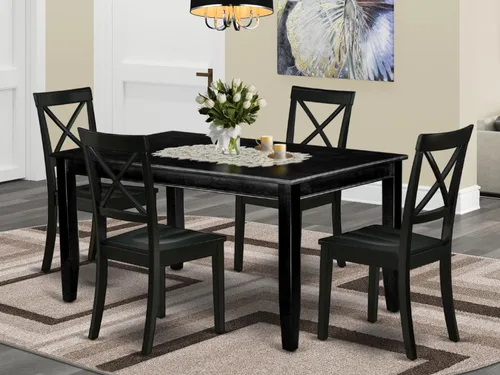 Vista 2 de East West Furniture DUBO5-BLK-W - Juego de mesa de comedor moderno de 5 piezas, incluye una mesa rectangular de madera y 4 sillas de comedor, 36 x