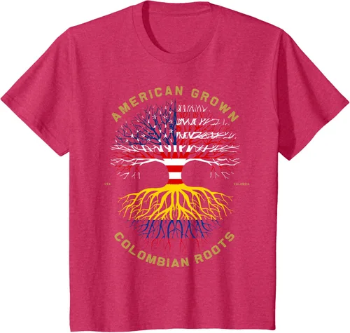 Vista 47 de Camiseta de regalo con la bandera de Estados Unidos con árbol de raíces colombianas