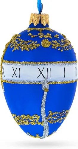 Vista 3 de 1895 Reloj de serpiente azul adorno de cristal de huevo real 4 pulgadas