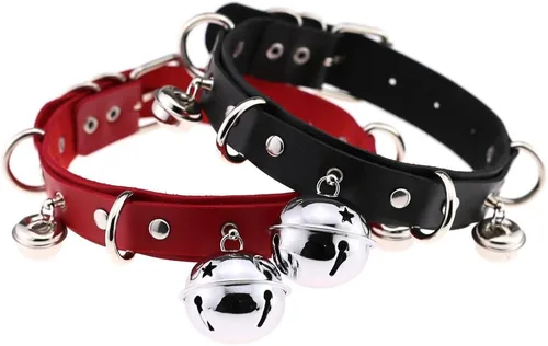 Vista 6 de Multicolor PU Simulated Leather Black-tone Silver-tone 4cm Large Bell Rivets Neckband Choker Necklace