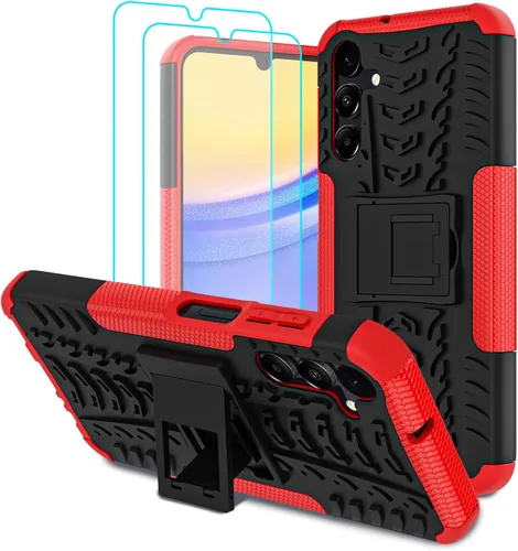 Vista 16 de para Samsung Galaxy A15 5G Funda con protector de pantalla de 2 paquetes, grado militar a prueba de golpes, cubierta acolchada resistente con Negro