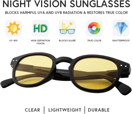 Vista 3 de VITENZI Lentes de visión nocturna para hombres y mujeres, seguridad antirreflejos, para conducir por la noche, color amarillo HD, lentes de sol