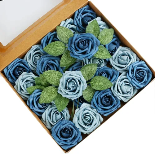 Vista 21 de Higfra Flores artificiales, 25 unidades, rosas falsas de espuma negra de aspecto real con tallos para ramos de boda, centros de mesa de despedida