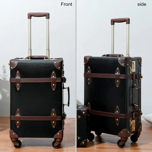 Vista 6 de urecity Juego de 2 maletas vintage, maleta retro con ruedas para hombres y mujeres, lindo juego de equipaje de viaje de diseñador con bolsa