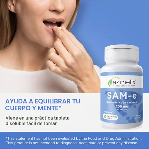 Vista 3 de EZ Melts SAM-e soluble 200 mg, 60 tabletas (30 porciones), explosión