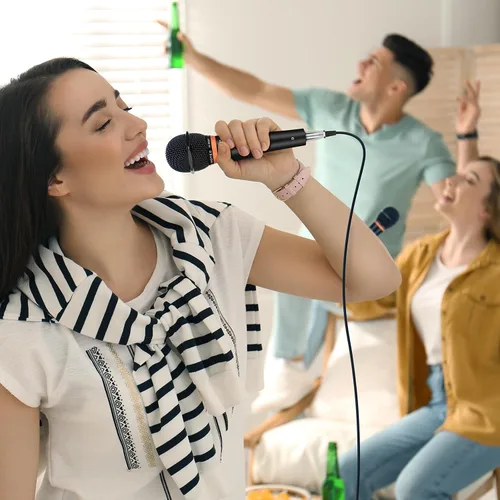 Vista 5 de HOTEC Micrófono de mano dinámico vocal premium con cable XLR desmontable de 19 pies e interruptor de encendido/apagado (negro metálico) (H-W07)