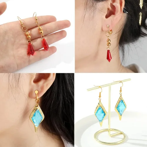 Vista 3 de Genshin Impact - Aretes irregulares para mujer, accesorios de joyería de cosplay, diseño de elementos creativos, regalos de moda para fanáticos