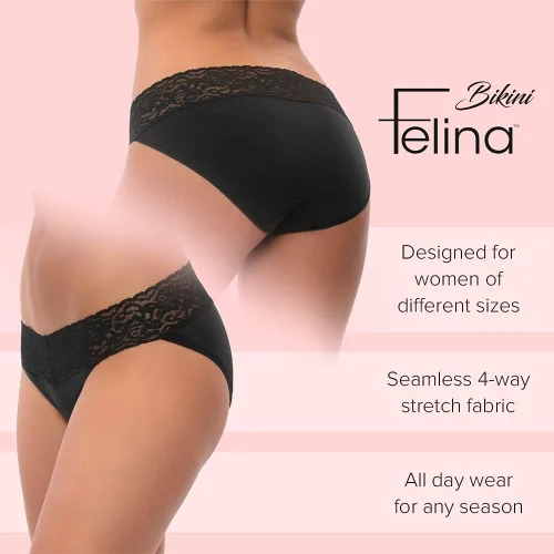 Vista 4 de Felina Ropa interior de bikini con encaje elástico, ropa interior sexy para mujer, bragas de bikini, bragas sin costuras (paquete de 5)