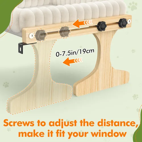 Vista 8 de XiaZ Percha para gatos con ventana, hamaca para interiores, para ventana, marco de madera ajustable, para observación de aves, tomar el sol, ahorrar