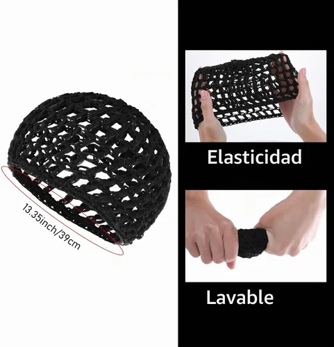 Vista 2 de COMNICO Red de pelo de ganchillo cubierta de malla rizos, toallas para dormir, moño, correa de levantamiento de sombrero, peluca de rizo recto