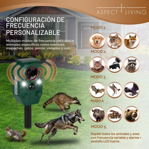 Vista 5 de Repelente animal ultrasónico solar al aire libre, sensor de movimiento