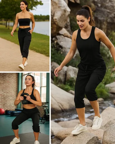 Vista 18 de RBX - Pantalón capri deportivo con cordón,ligero, con bolsillos y estilo cargo, para mujer