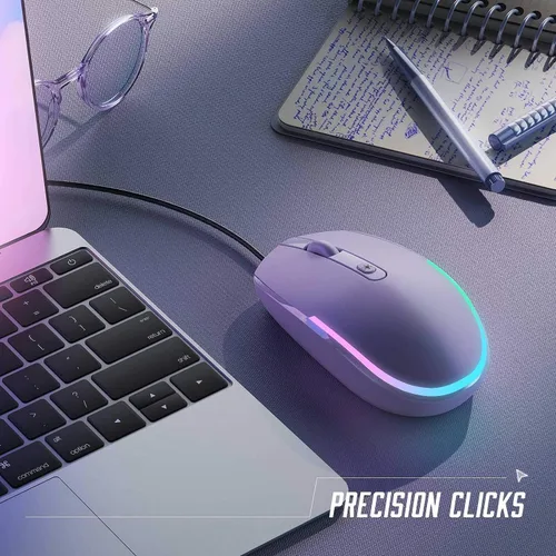 Vista 7 de Seenda Ratón con cable, mouse LED RGB retroiluminado con cable USB de 4.9 ft, 1600 DPI silencioso ergonómico portátil para computadora portátil