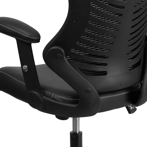 Vista 7 de Flash Furniture Kale Silla de oficina ergonómica giratoria ejecutiva de malla negra con asiento LeatherSoft y brazos ajustables Asiento ergonómico
