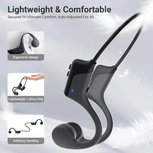 Vista 5 de Auriculares Bluetooth de conducción ósea 2025, diseño de oreja abierta, a prueba de sudor e impermeable, sonido estéreo HD, 10 horas