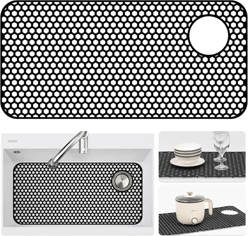 Vista 16 de Bestjing Paquete de 2 protectores de silicona para fregadero de cocina, accesorio de rejilla de cocina de 12 x 11 pulgadas, tapete antideslizante