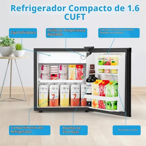 Vista 2 de Electactic - Mini refrigerador de 1.6 pies cúbicos, refrigerador compacto de una sola puerta reversible, termostato ajustable, ultra silencioso Negro