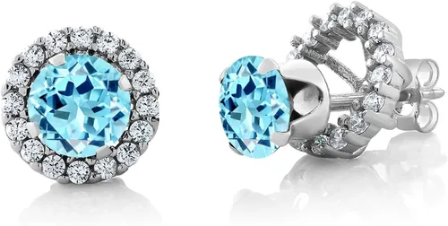 Vista 262 de Gem Stone King Aretes redondos de plata de ley 925 de 0.236 in con piedra natal extraíble para mujer