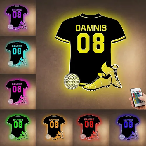 Vista 21 de Letrero de metal de jersey deportivo personalizado con luz LED, nombre y número personalizado, letrero de neón con nombre personalizado, decoración