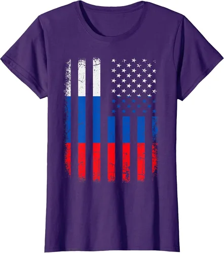 Vista 17 de Russian American Flag Russia America Pride Heritage T-Shirt Asphalt Grey