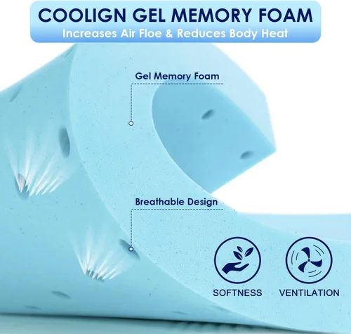 Vista 4 de PayLessHere - Cubrecolchón de 2 pulgadas de espuma viscoelástica con gel/Cubrecolchón con infusión de gel/Certificado CertiPUR-US/Fácil de limpiar