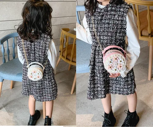 Vista 2 de sveter Bolso para niños para niñas, lindo bolso cruzado de flores para niños, juego de regalo de joyería de vestir de 3 piezas, Rosado, Casual