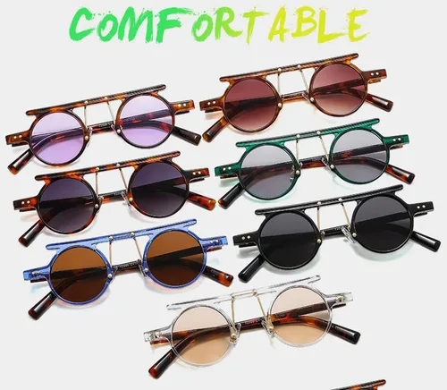Vista 3 de Lentes de sol redondos para hombres y mujeres, estilo hippie de moda, círculo, protección UV400, tonos punk