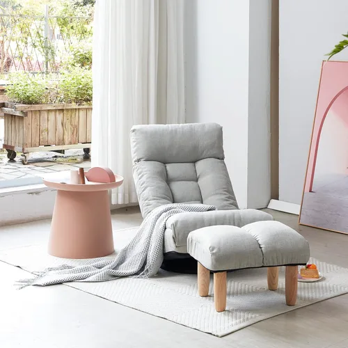 Vista 6 de Silla giratoria de 360 grados para juegos, silla de piso plegable con respaldo ajustable, tumbona acolchada para interiores con taburete, sofá