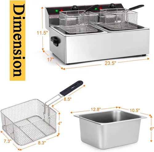 Vista 5 de KOTEK Freidora profunda con 2 canastas, freidora de encimera de acero inoxidable de 3400 W con tanques dobles extraíbles, control de temperatura