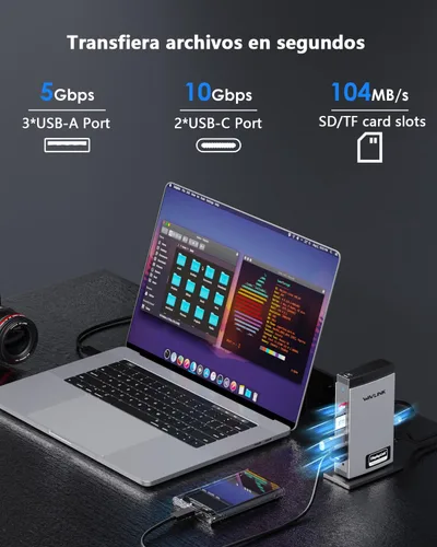 Vista 6 de Estación de acoplamiento WAVLINK 3 monitores, triple 4K@60Hz para MacBook M1/M2/M3/M4/Windows, dock Displaylink con 3X HDMI o 2X DisplayPort