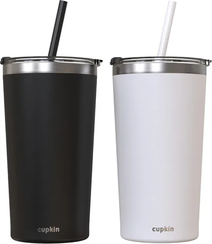 Vista 35 de CUPKIN - Taza apilable de acero inoxidable para niños, taza para batidos, tazas aisladas con recubrimiento en polvo, tapa libre de BPA y pajilla