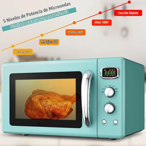 Vista 3 de MAT EXPERT - Encimera de microondas de 0.9 pies cúbicos, temporizador digital y 5 micro potencia, microondas pequeño de 25 litros con plato Verde